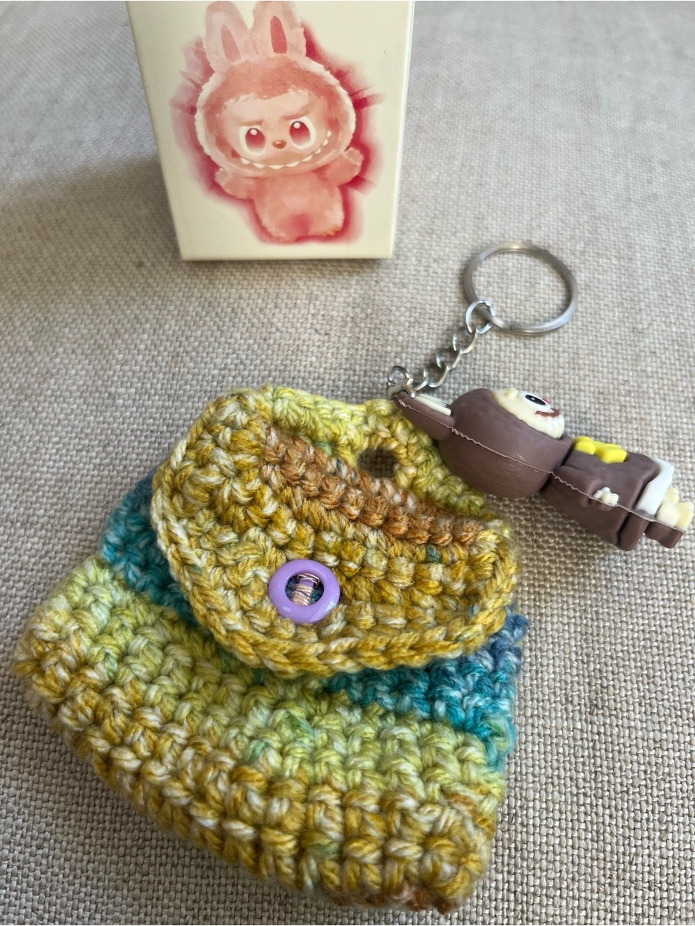 Handmade Crochet Mini Bag with Labubu Style Keychain Charm 3” New Gift - Picture 4 of 6